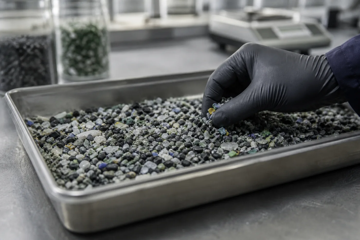 Direction photographique d’une matière polymère recyclée en laboratoire